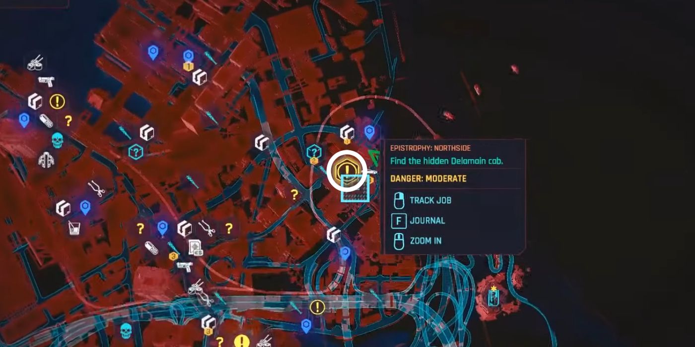 صورة لموقع Delamin Cab على خريطة Northside للعبة Cyberpunk 2077